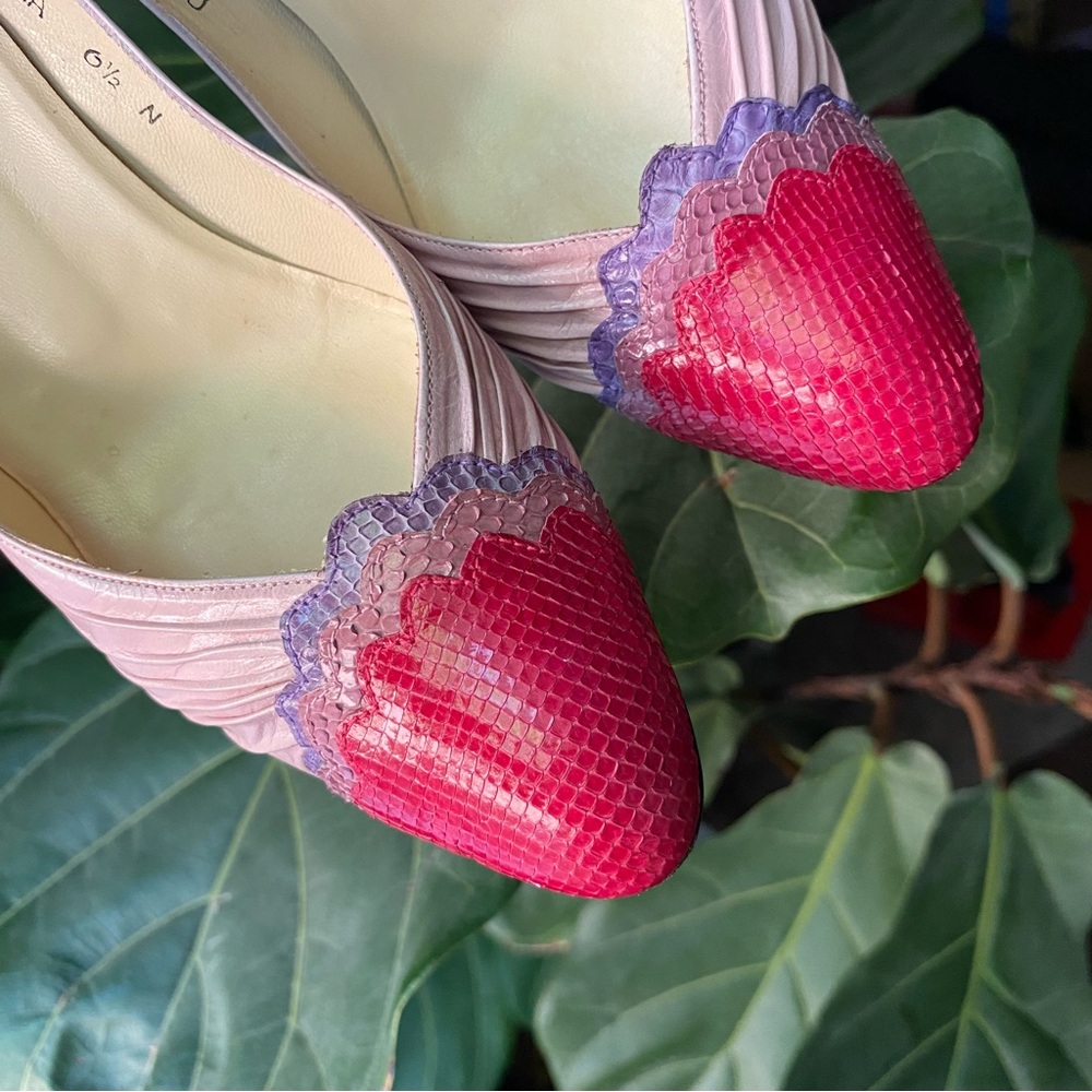 Rare Vintage Rosina Ferragamo Blush Raspberry Python Leather Designer Pumps 6.5N - Picture 6 of 16